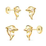 Boucles d'oreilles dauphin  visser, or 18k et zircon, bijou pour bb