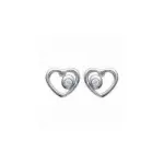 Boucles d'oreilles enfant en argent, coeur rehauss de zircon