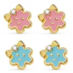 Boucles d'oreilles enfant, or 750, fermoir  vis - fleur rose / bleue