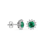 Boucles d'oreilles �tincelantes en or blanc et fleur de diamant et �meraude - elisa