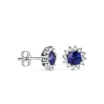 Boucles d'oreilles �tincelantes en or blanc et fleur de diamant et saphir - elisa