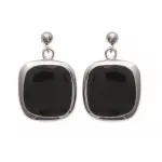 Boucles d'oreilles femme, carrs en acier et mail noir - luna