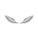 Boucles d'oreilles femme, plume en argent rhodi et zircon - sara