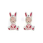 Boucles d'oreilles fille, argent 925 & émail rose - lapin Boucles d'oreilles fille, argent 925 & émail rose - lapin
