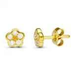 Boucles d'oreilles fille or 18 carats et zircon - fleur - fermoir vis