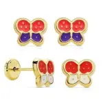 Boucles d'oreilles fille en or 18k - papillons bicolores