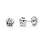 Boucles d'oreilles fille, or blanc 18 carats et zircons, fermoir  vis - etoile