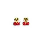 Boucles d'oreilles pour fille en or, cerises rouges - chries cherry