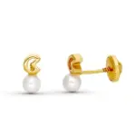 Boucles d'oreilles fille, perle et or 18 carats, fermoir vis - lune