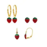 Boucles d'oreilles fillette, or massif et émail - fraise Boucles d'oreilles fillette, or massif et émail - fraise