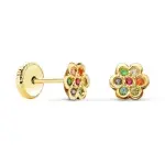 Boucles d'oreilles fillette or et zircon multicolore, fermoir vis - fleur Boucles d'oreilles fillette or et zircon multicolore, fermoir vis - fleur