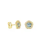 Boucles d'oreilles fleur en or jaune et zircone bleu aigue - marine - epyna
