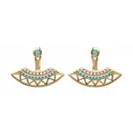 Boucles d'oreilles lobe femme, plaqué or, zircon & pierres turquoises - cannelle Boucles d'oreilles lobe femme, plaqué or, zircon & pierres turquoises - cannelle