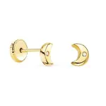 Boucles d'oreilles lune en or jaune 18 carats et zircon pour fille