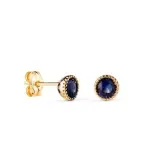 Boucles d'oreilles luxe, cercle d'or jaune et espinel bleu saphir ovale 5 mm - manaya