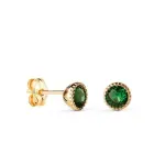 Boucles d'oreilles luxe, cercle or jaune et zircon vert �meraude ovale 5 mm - manaya