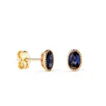 Boucles d'oreilles luxe, liser� or jaune et espinel bleu saphir ovale 7mm - chym�ne