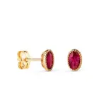 Boucles d'oreilles luxe, liser� or jaune et zircon rouge rubis ovale 7mm - chym�ne