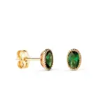Boucles d'oreilles luxe, liser� or jaune et zircon vert �meraude ovale 7mm - chym�ne