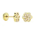 Boucles d'oreilles, nacre et or 18 carats pour fille, fermoir  vis - rosace