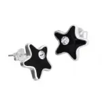 Boucles d'oreilles noires femme, etoile plaqu argent & swarovski