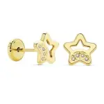 Boucles d'oreilles or 18 carats bb, toile dore et zircon