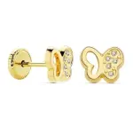 Boucles d'oreilles or 18 carats bb, papillon dor et zircon