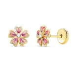 Boucles d'oreilles or 18 carats, fermoir  vis - fleur rose dlicate