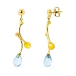 Boucles d'oreille or 18 cts, pierres de citrine & aigue marine - marina
