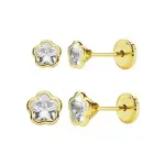 Boucles d'oreilles, or 750 / 1000 pour bb, fermoir  vis, zircon - fleur