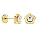 Boucles d'oreilles or bicolore 18 carats, bb et fille - fleur