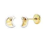 Boucles d'oreilles or bicolore 18 carats et zircon, bébé et fille - lune Boucles d'oreilles or bicolore 18 carats et zircon, bébé et fille - lune