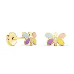 Boucles d'oreilles or et �mail multicolore, fermoir � visser - libellule