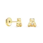 Boucles d'oreilles ourson à visser, or 18k et zircon, bijou pour bébé Boucles d'oreilles ourson à visser, or 18k et zircon, bijou pour bébé