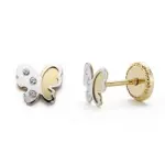 Boucles d'oreilles papillon en or 18 carats bicolore et zircon, fillette