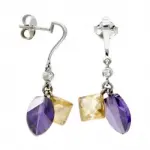 Boucles d'oreilles pendantes en or blanc avec améthyste et topaze - ophélia Boucles d'oreilles pendantes en or blanc avec améthyste et topaze - ophélia