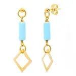 Boucles d'oreille pendantes, turquoise et or, losange - indina