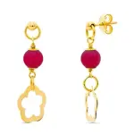 Boucles d'oreille, perles de corail rouge et or, pendant fleur - absylla