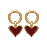 Boucles d'oreilles plaqu or et coeur rouge en breloque - satine