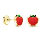 Boucles d'oreilles pomme en or, fermoir  vis, pour bb - email rouge