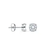 Boucles d'oreilles puces en or blanc, fleur 7 mm en diamants �co - yssana