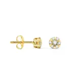 Boucles d'oreilles puces en or jaune, rosace 5mm en diamants �co - yna�a