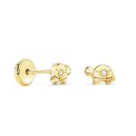 Boucles d'oreilles tortue � visser, or 18k et zircon, bijou pour b�b�