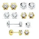 Boucles d'oreilles à visser, fille, or massif et zircon - fleur Boucles d'oreilles à visser, fille, or massif et zircon - fleur