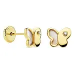 Boucles d'oreilles à visser, nacre et or 18 carats pour fille - papillon Boucles d'oreilles à visser, nacre et or 18 carats pour fille - papillon