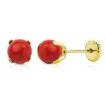 Boucles d'oreilles � visser, or 18 cts & perles de corail rouge - emilie