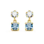 Boucles pendantes, or jaune, carr� de zircon et aigue marine - eloane