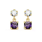 Boucles pendantes, or jaune, carr� de zircon et am�thyste - eloane