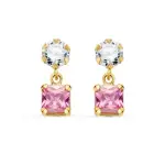 Boucles pendantes, or jaune, carr� de zircon blanc et rose - eloane