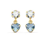 Boucles pendantes, or jaune, coeur de zircon et aigue - marine - elyana